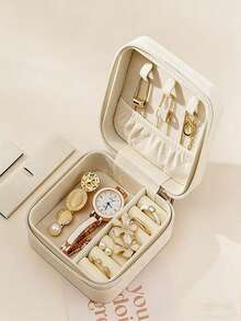 1pc Portable Travel Jewelry Storage Box, PU Leather Jewelry Organizer Box, Multi-Layer Earring Ring Holder, Compact Zipper Jewelry Case, Cosmetic Storage Box, Jewelry Display Tray, Perfume Organizer, Waterproof & Anti-Oxidation Material To Protect Rings, Earrings And Necklaces, Holiday Gift, Gift For Her, Suitable For Teachers - Multicolor - View 5