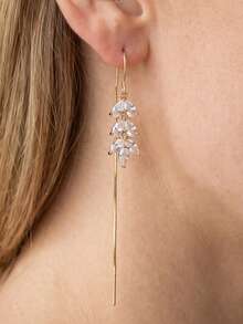 Luxurious, Exquisite And Elegant Golden Leaf-Shaped Earrings, Made Of Artificial Zirconia, Suitable For Wearing At Weddings, Engagement Parties - Gold - View 1