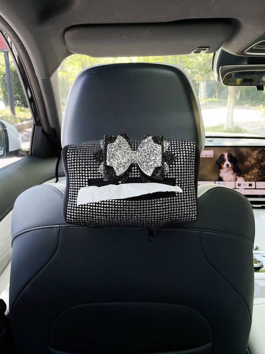 創意水鑽汽車面紙盒 蝴蝶結裝飾車用面紙架 後座面紙架 扶手面紙盒 遮陽板面紙架 - 蝴蝶結 - 查看 1