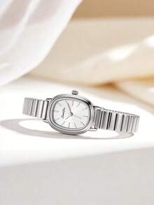 1 PC Retro Oval Women's Jewelry Quartz Watch, Alloy Case, Gold And Silver Alloy Strap, Light Luxury And Simple Commuting Women's Watch - Silver - View 3