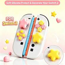 Cute Star Silicone Button Stickers & Thumb Grip Caps Set, Soft Anti-Slip ABXY D-Pad Protective Cover Compatible With Nintendo Switch 2, Pink Yellow Gaming Controller Decor Accessories - View 4