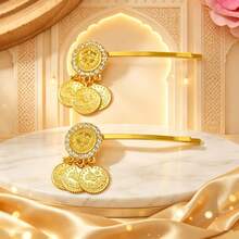 1 Pair Arabic Style Embossed Coin Pendant Hair Clips, Premium Inlaid Straight Clip Bridal Accessories - Gold - View 4