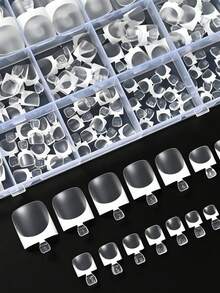 150Pcs Clear Matte French Press On Toenails Short Square Full Cover Fake Toe Nails For Summer Wearable White Edge False Toe Nail - 彩色 - 查看 3