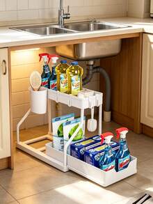 2-Tier Pull-Out Under Sink Storage Rack, Multi-Function Under Sink Organizer, Space-Saving Detachable Storage Rack, Suitable For Kitchen Bathroom Cabinet Sink Storage, Christmas Decor Home, Kitchen Decor, Kitchen Essential, Storage Organizer, Dish Drying Rack, Kitchen Storage Organisers, Fall Decor For Home, Home Decor, Halloween Decoration, Christmas Home Decor, Home Essentials - Multicolor - View 11