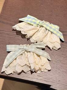 1件裝慵懶蝴蝶結蕾絲後腦勺髮夾 春季新款極簡風髮夾 - 彩色 - 查看 5