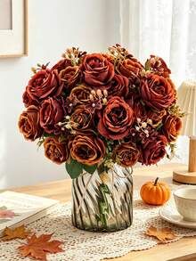 1/3pcs Artificial Peony Silk Ball Bouquet Artificial Rose Fake Flowers, Suitable For Spring/Autumn Decoration, Wedding, Home, Restaurant, Kitchen, Back To School Season, Outdoor Decoration, Autumn Decoration - Orange - View 2