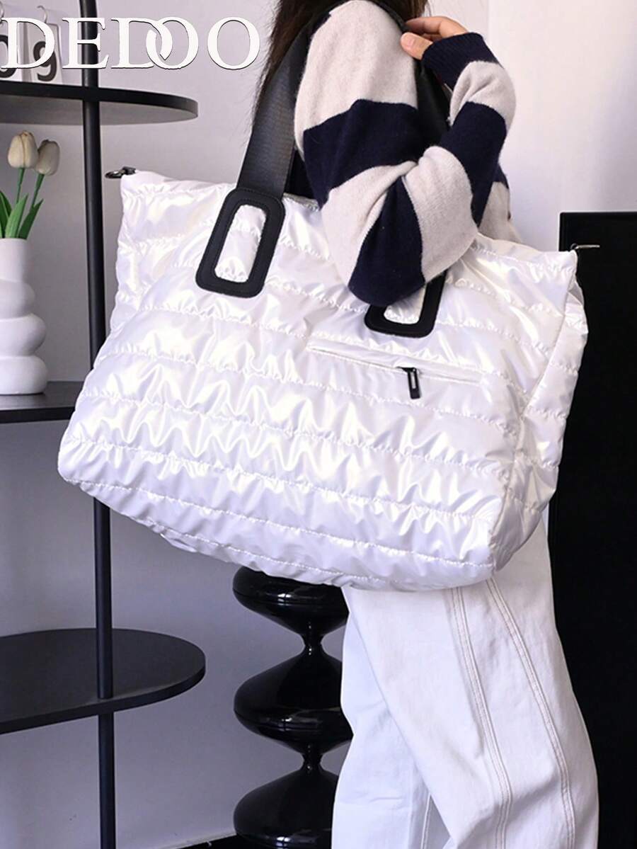 Dedoo Large Capacity Student Backpack, Suitable For University Campus, Women's Quilted Tote Bag, Wide Webbing Handle, Lightweight Expandable With Multiple Compartments