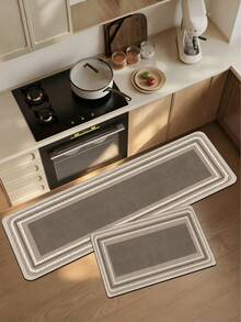 1pc Brown Rectangular Frame Rubber Kitchen Mat, Patterned, Absorbent And Easy To Clean, Suitable For Kitchen, Bathroom And Other Areas, Suitable For Year-Round Use And Various Holidays - Multicolor - View 1