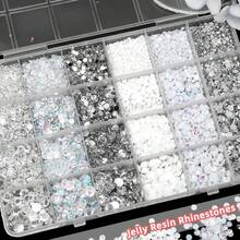 18,000顆白色平底樹脂果凍水鑽，3-6mm白色亮面水鑽，6色果凍樹脂水鑽寶石，適用於手工DIY、服飾裝飾、臉部彩妝、DIY珠寶 - 白色 - 查看 2