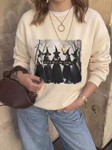 Women's Autumn/Winter New Minimalist Printed Casual Fashion Versatile Crew Neck Sweatshirt - Green - View 2
