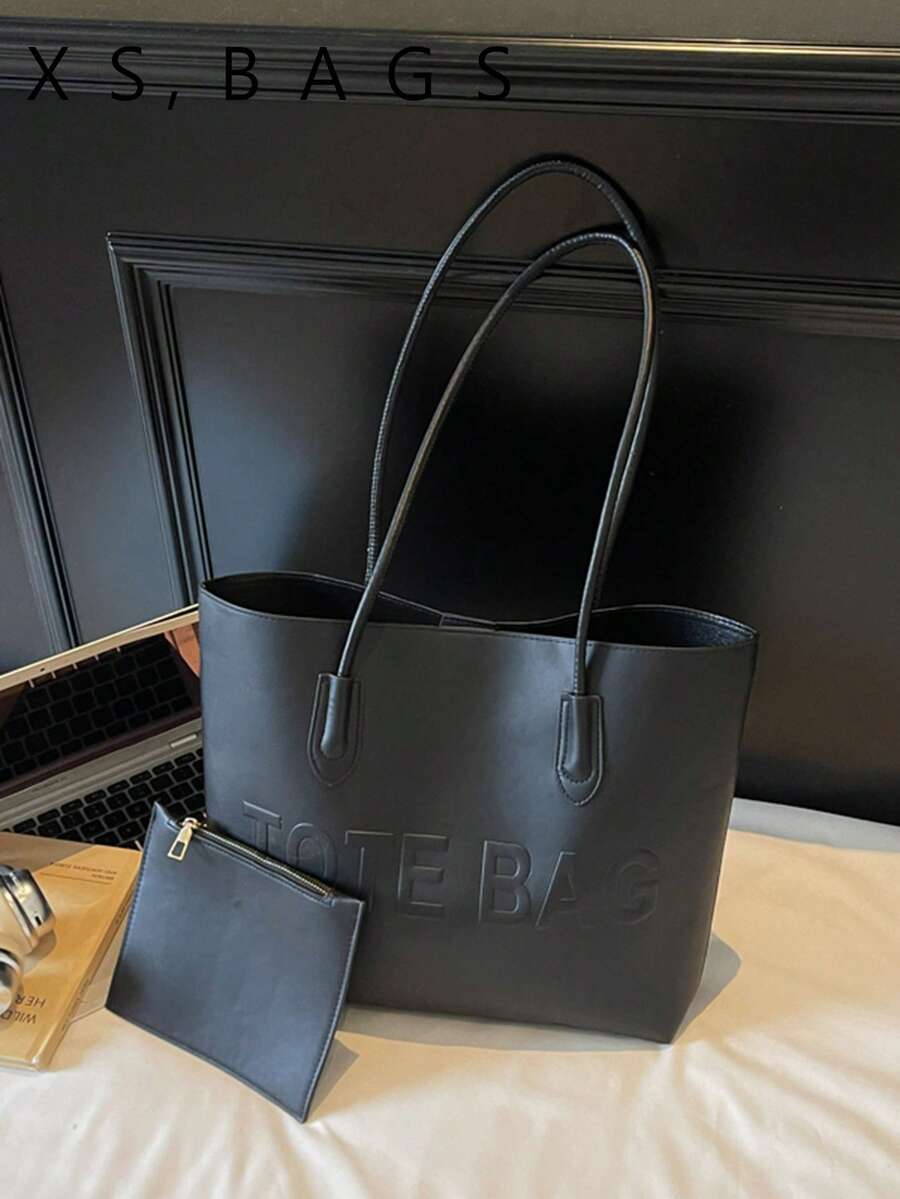 Large Capacity Tote Bag, Versatile Commuter Shoulder Bag, Underarm Bag, Premium Texture Handbag - Black - View 1