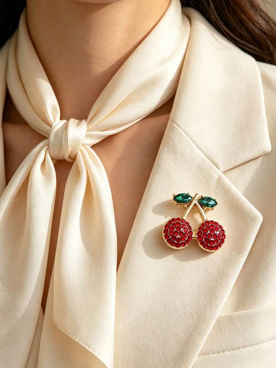 1pc Exquisite Small Cherry Brooch, Fashion Creative Premium Versatile Clothing Accessory Pin Corsage - Red - View 1