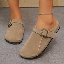 Vintage Flat Convertible Closed-Toe Slippers For Women, Slouchy Mule Slides, Casual Outdoor Flat Slippers - Camel - View 6