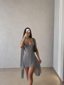 Aycha Women's Shaping Suplex Dress With Tulle V-Neck And Multifunctional Scarf Elegant Party Fashion - (34 - 40) - 灰色 - 查看 1