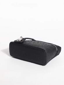 Premium Women's Black PU Embossed Polka Dot Small Handbag, Versatile Crossbody Bag, Fashionable Minimalist Elegant Metal Lock Decor, Commute & Shopping Bag - Black - View 9