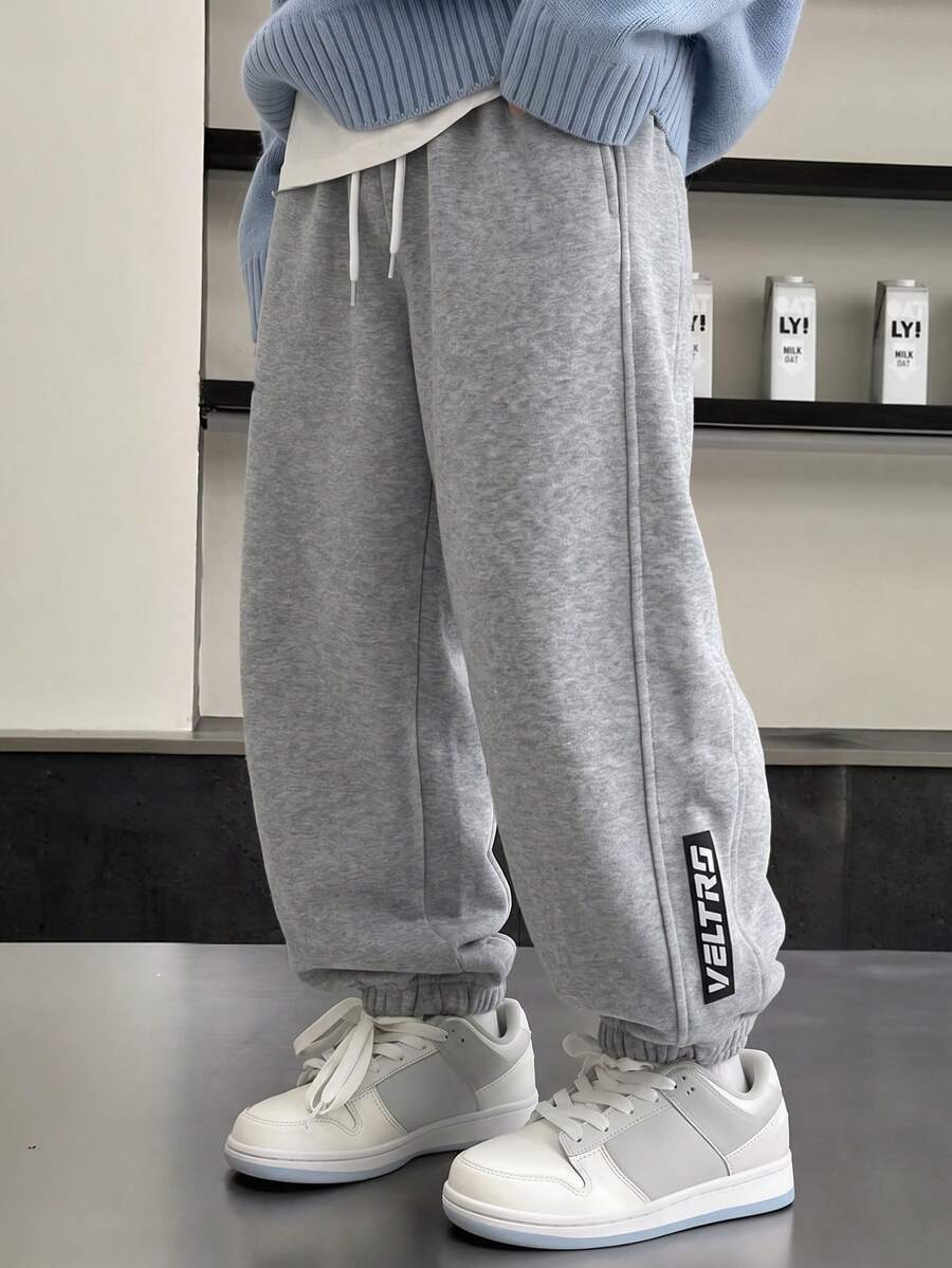 1pc Boys' Teen Autumn American College Style Casual Jogger Pants For Daily Commute - Light Grey - View 1
