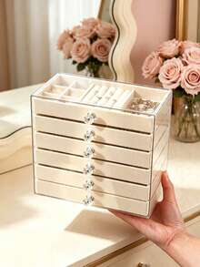 1pc 6-Layer Transparent Acrylic Jewelry Box, Large Capacity Jewelry Storage Box, Drawer-Style Jewelry Storage & Display Box, Suitable For Earrings, Rings, Bracelets, Necklaces, Bangles, Ideal For Home Jewelry Organization - Multicolor - View 3