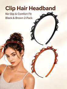 4/2/1pc Women's Multi-Clip Headband, Non-Slip Comfortable Woven Hairband With Multiple Small Clips, Black And Amber Dual-Color Hair Styling Tool, Simple DIY Hair Accessory For Daily Makeup, Face Washing, Sports And Party, Suitable For All Hairstyles, Unbreakable Plastic Hair Frame - Multicolor - View 6