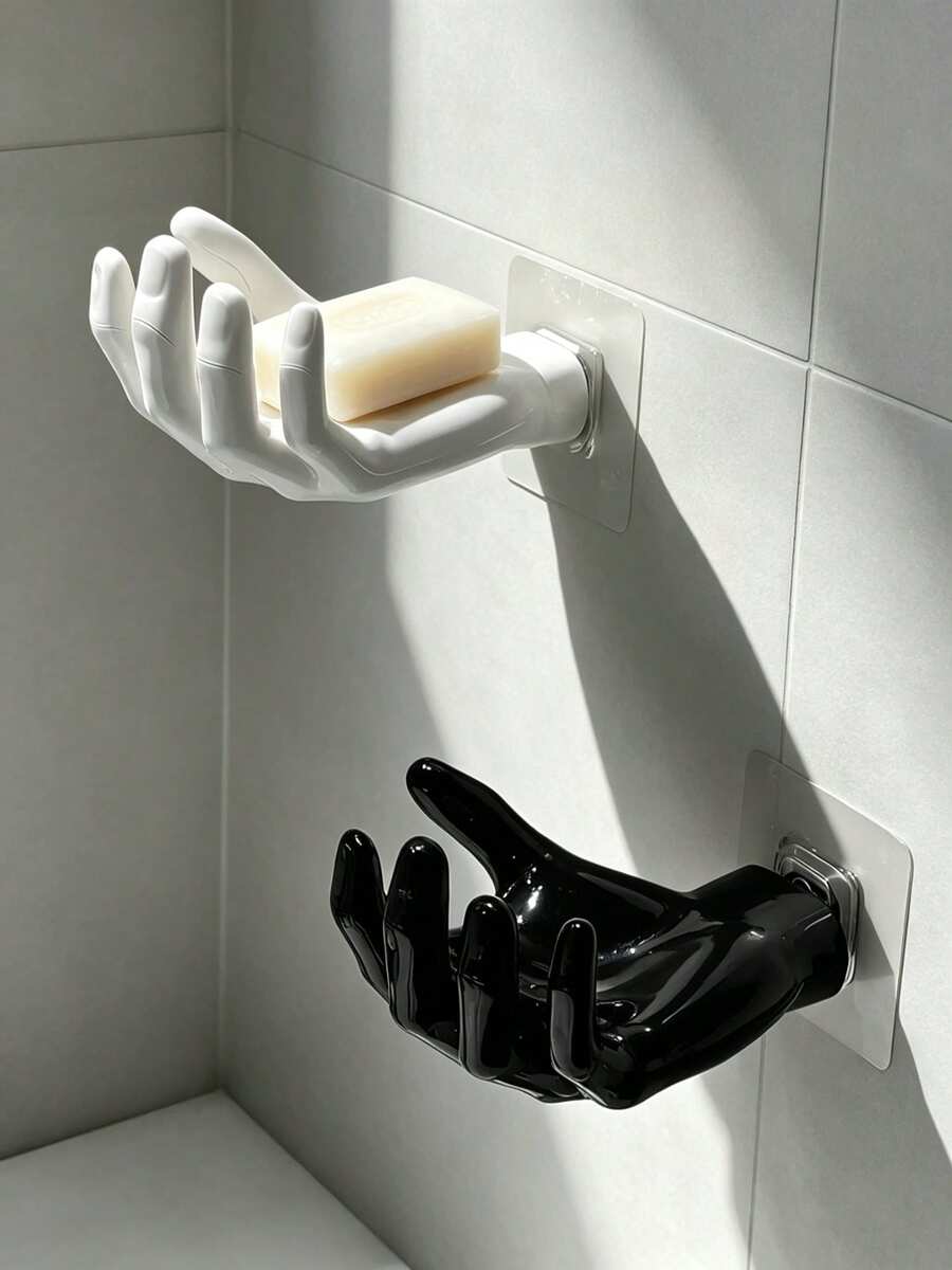 1pc Hand-Shaped Wall-Mounted Jewelry Storage Rack, Creative Palm Design Soap Dish, Suitable For Bathroom, Bedroom, Vanity