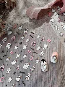 1pc 3D Embossed Skull Nail Art Sticker, Macaron Color Skull Gesture Nail Sticker, Self-Adhesive Gothic Cute Nail Art Sticker - Multicolor - View 5