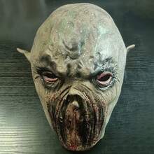 1pc Grey Pointy Ear Alien Monster Latex Mask, Suitable For Halloween Horror Party/Escape Room Costume, Hot-Selling Item - Multicolor - View 10