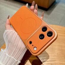 Magnetic Leather Phone Case Compatible With IPhone 11 12 13 14 15 Pro Max 16 16 Pro 17 17 Pro 17 Pro Max - Orange - View 8