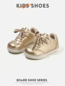 1 Pair Luxury Champagne Gold Unisex Kids Casual Sneakers With Hook And Loop Design, Easy To Put On And Take Off, Suitable For All Seasons - Gold - View 9