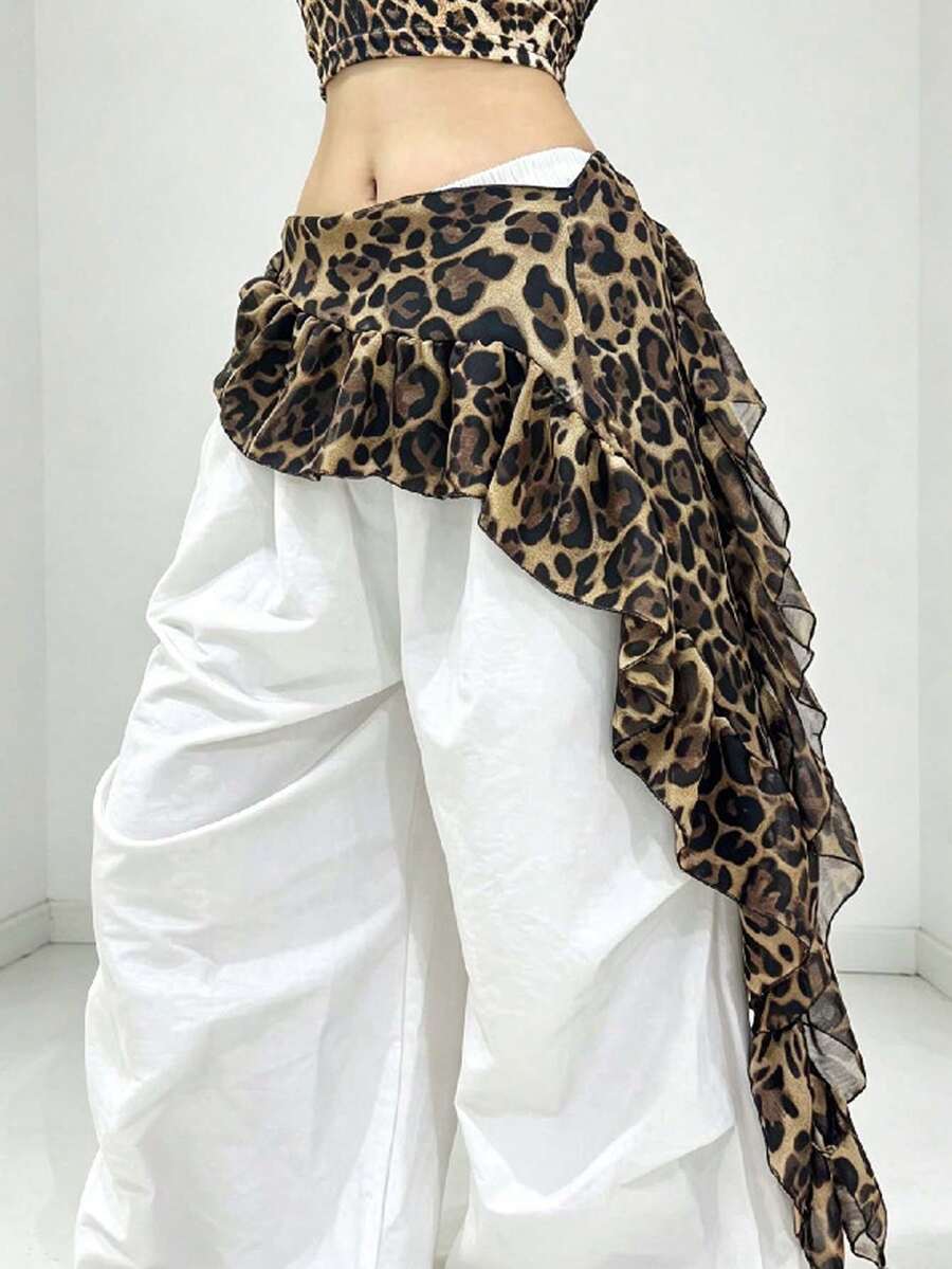 1pc Leopard Print Scarf Hip Wrap Jazz Dance Waist Accessory Mesh Layered Waist Belt Sexy Leopard Waist Sash - Multicolor - View 1