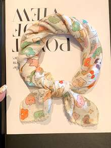 60cm 米色碎花印花正方形絲巾 女款 春秋新款 高級感薄紗圍巾 百搭裝飾領巾 薄款優雅絲巾 - 米色 - 查看 4