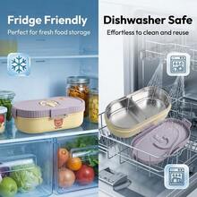 Portable Plastic/304 Stainless Steel Lunch Box With Lid, Divided Fruit Salad Food Storage Container, Leak Proof Bento Box, Dishwasher & Microwave Allowable, Suitable For Student Adult Use In School, Office, Outdoor Camping, Picnic,Back To School - Multicolor - View 8