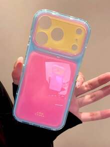 韓系 Ins 極簡 Y2K 色塊拼接大窗格手機殼，適用 Apple 17 Pro Max、15 Pro、14、13、16 Pro，女款創意防摔保護殼，小眾高級感 - 粉色 - 查看 2