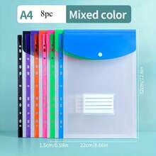 8pcs Horizontal/Vertical Snap Button A4 Large Capacity 11-Hole Loose-Leaf File Bag, Thickened Material, Expandable With Snap + Label Slot, Office Attendance Travel Universal Portable Storage Bag, School Opening Graduation Stationery, Random Color - 8pc - View 11