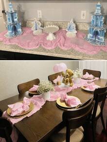 1/2/6/12pcs Light Pink Pleated Table Runner, Festive Birthday Decor Wedding Decor Holiday Home Decor Party Room Table Decoration Table Cloth,Birthday Decor Wedding Decor,  Party Favor, Babe Shower Party Decor, Gender Reveal Party Decor - Gray Pink - View 5