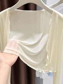 1pc Plus Size Ice Silk Camisole Thin Tulle Shawl Sun Protection Outerwear Cover Up Ruffle Mesh Cover-Up Jacket - Multicolor - View 5