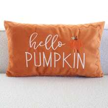 1pc Autumn Pumpkin Throw Pillow Cover, Thanksgiving Hello Pumpkin Embroidered Pillowcase, Sofa Decor Suitable For Autumn Home Decoration - Orange - View 5