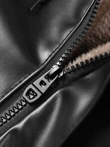 Men's Winter Daily Commute Fashion Casual New Thermal Lined Hooded Leather Jacket - Black - View 5