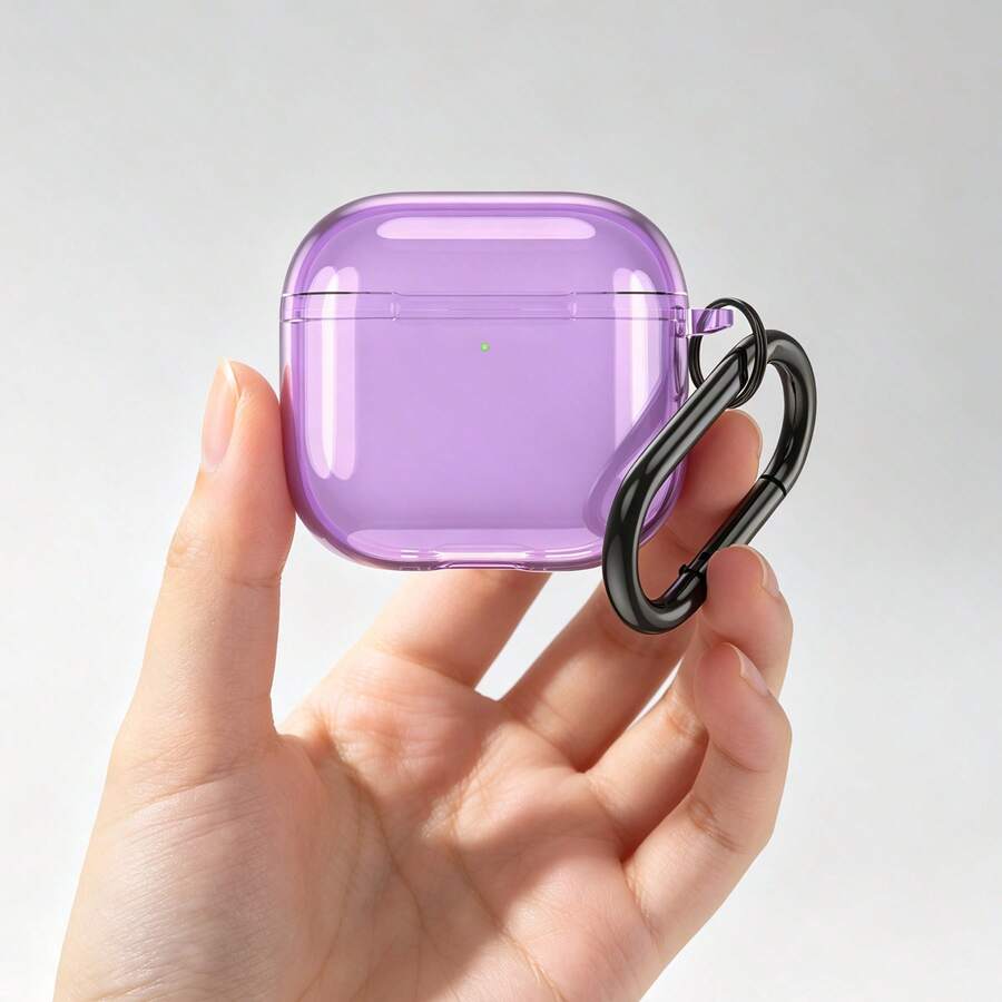 Compatible With AirPods 4th Generation Protective Case, Transparent Soft TPU Earphone Case For AirPods 4, 4 Split-Design Earphone Case Protective Cover With Keychain, Transparent Split TPU Earphone Case - Transparent Purple - View 1