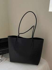 Large Capacity Tote Bag, Versatile Commuter Shoulder Bag, Underarm Bag, Premium Texture Handbag - Black - View 10