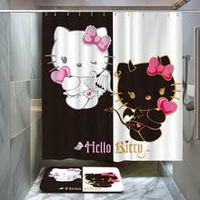 Sanrio Hello Kitty 浴室簾套裝 4件組－創意印花、可機洗、時尚耐用，完美聖誕浴室裝飾配件，適合節日、新年與生日禮物 - 4-piece shower curtain set - 查看 4