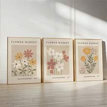 3er/Set Blumen- und Pflanzen-Leinwandkunst-Set, Blumenmarkt-Ausstellungsplakate, beige abstrakte Blumen-Kunst-Drucke, Pflanzen- und Blumen-Drucke für Zuhause, Büro, Wohnzimmer und Schlafzimmer Dekoration, rahmenlos - A - Übersicht 13