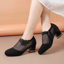 Fashion Mesh Summer Thin Women's Shoes Comfortable New Hollow Mesh Design Chunky Low Heel - Black - View 3