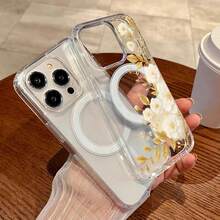 [24h Shipping from DE/FR/ES]handy hüllencoque fundas Phone Case - A Collection of Spring-Themed Cases Featuring a Golden Branch And White Floral Design, a Sturdy Transparent Case Designed to Withstand Drops, Equipped with a Magnetic Ring That Supports Wireless Charging, Suitable for  11 PlusShockproof, scratch-proof, no yellowing    perfect gift - 1 Hauptbild - Übersicht 4