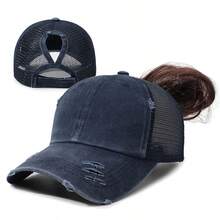 1 pieza Gorra de béisbol de unicolor con efecto desgastado y rasgado, adecuada para uso diario - A - Ver 16