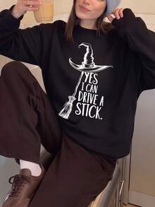 Women's Autumn/Winter New Minimalist No-Print Casual Fashion Versatile Crew Neck Sweatshirt - Black - View 2