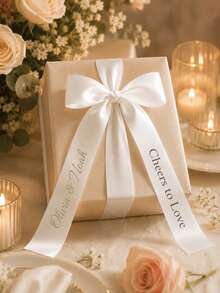 Customized Ribbon, Combination Bow, Customized Bridal Party, Gift, Wedding Bridesmaid Commemorative Ribbon, Suitable For Wedding, Funeral, Birthday (Champagne) Customized Ribbon Wedding Satin Ribbon, Baby Shower Decoration, Photo Frame, Party Invitation Or Decorative Ribbon - Exclusive Customized Ribbon - Multicolor - View 6