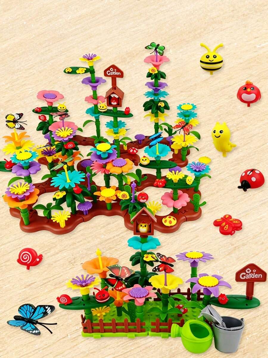 DIY Garden Flower Building Blocks Toy, Colorful Stackable Flower Puzzle Assembly, Creative Handmade Bouquet Assembly Set, Educational Role-Play Interactive Game For Children, Birthday Gift