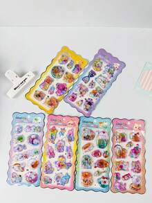3D Shaking Stickers, 3D Crystal Stickers, Multiple Fashion Summer Anime Designs, Solid Color Embossed Handmade Stickers, Children's DIY Handmade Shaking Stickers, Bookmark Stickers, Notebook Decoration Stickers - Multicolor - View 2