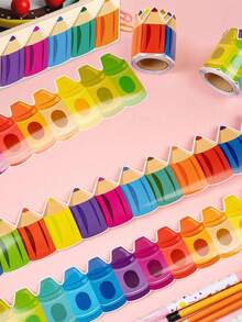 1pc Vibrant Rainbow Crayon Classroom Border Decoration, Back To School Wall Trim, Easy To Stick, Suitable For Blackboard, Window And Door, Perfect Decorative Accessory For Kindergarten, School, Home And Office Layout, Autumn Decoration, Classroom Essential - Multicolor - View 7