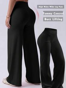Women's High Waist Solid Color Flare Yoga Pants, Sports Running Fitness, Black, Spring Fall - Multicolor - View 2