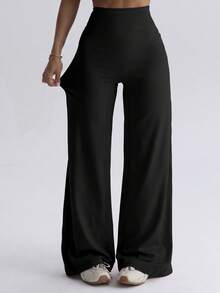 Women's High Waist Solid Color Flare Yoga Pants, Sports Running Fitness, Black, Spring Fall - Multicolor - View 6